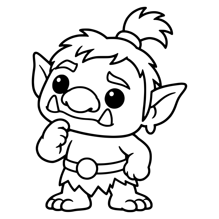 Troll With Ponytail Thinking With Hand on Chin — free fantasy-creature SVG cut file