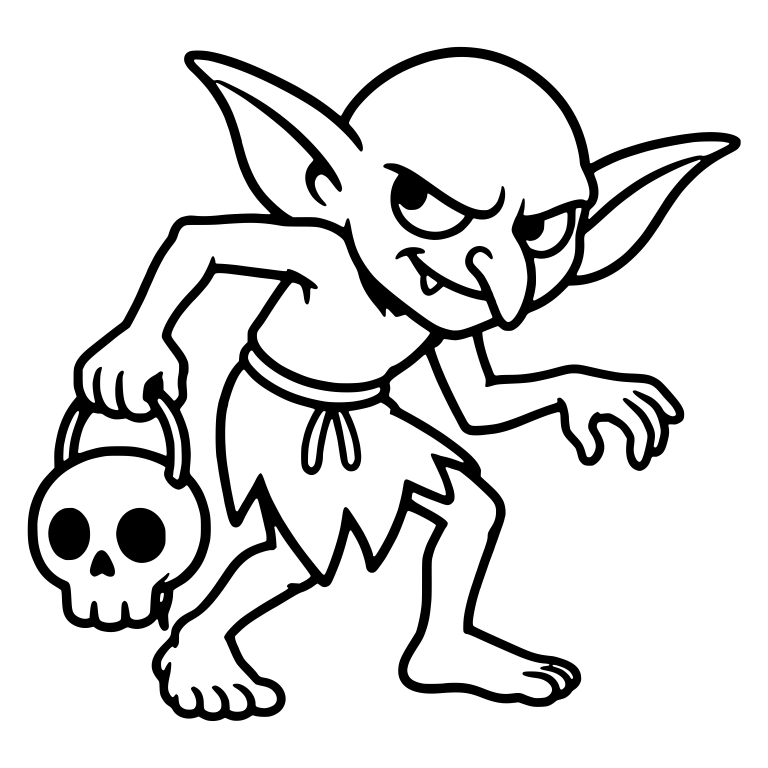 Hunched Goblin Carrying a Skull Pail — free fantasy-creature SVG cut file