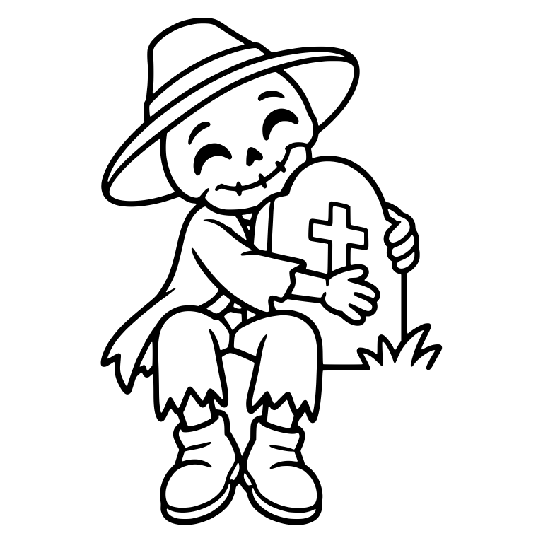 Skeleton Hugging Cross Gravestone With Happy Face — free skeleton SVG cut file