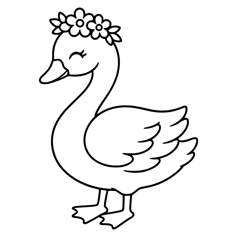 Standing Swan with Flower Crown and Closed Eyes — free animal SVG cut file