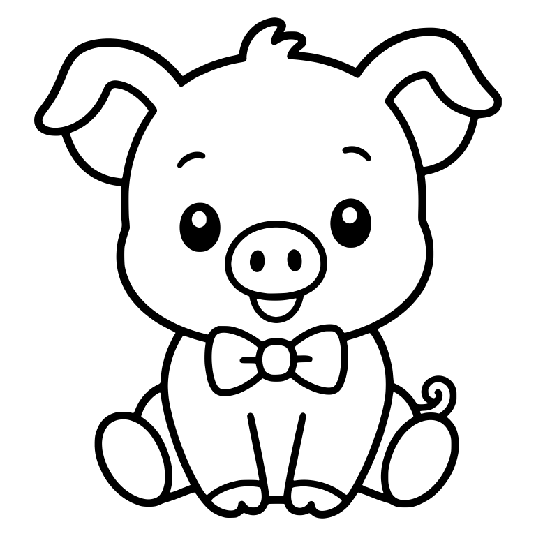 Sitting Bowtie Piglet with Floppy Ears — free animal SVG cut file