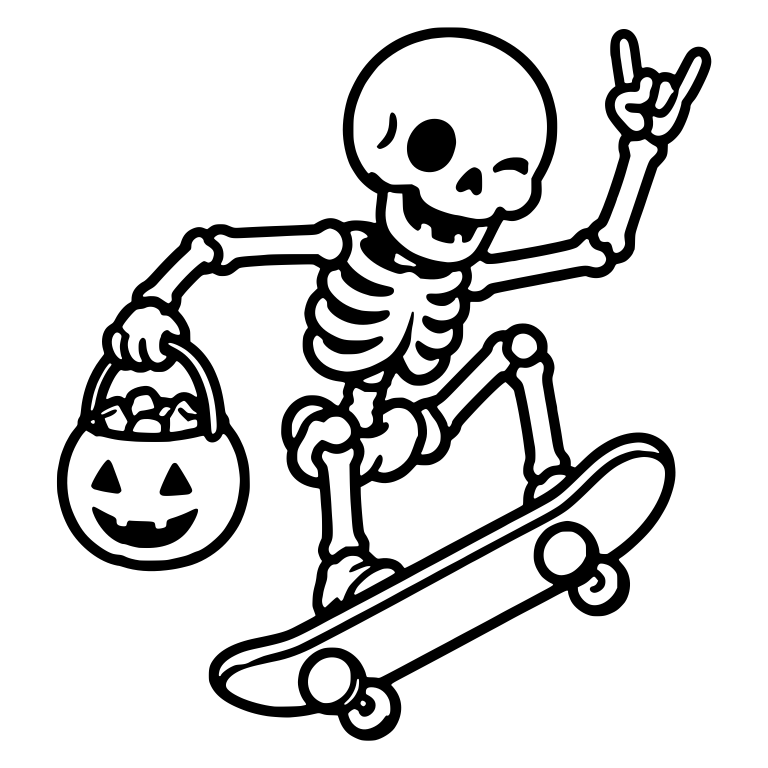Winking Skeleton Rock Sign Midair with Candy Pail — free skeleton SVG cut file