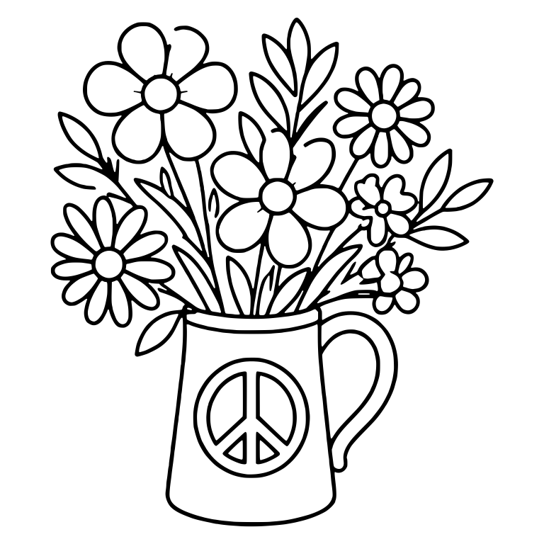 Flower Bouquet in Pitcher with Peace Sign — free floral SVG cut file