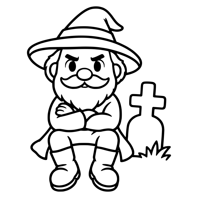 Grumpy Bearded Gnome With Crossed Arms By Gravestone — free characters SVG cut file