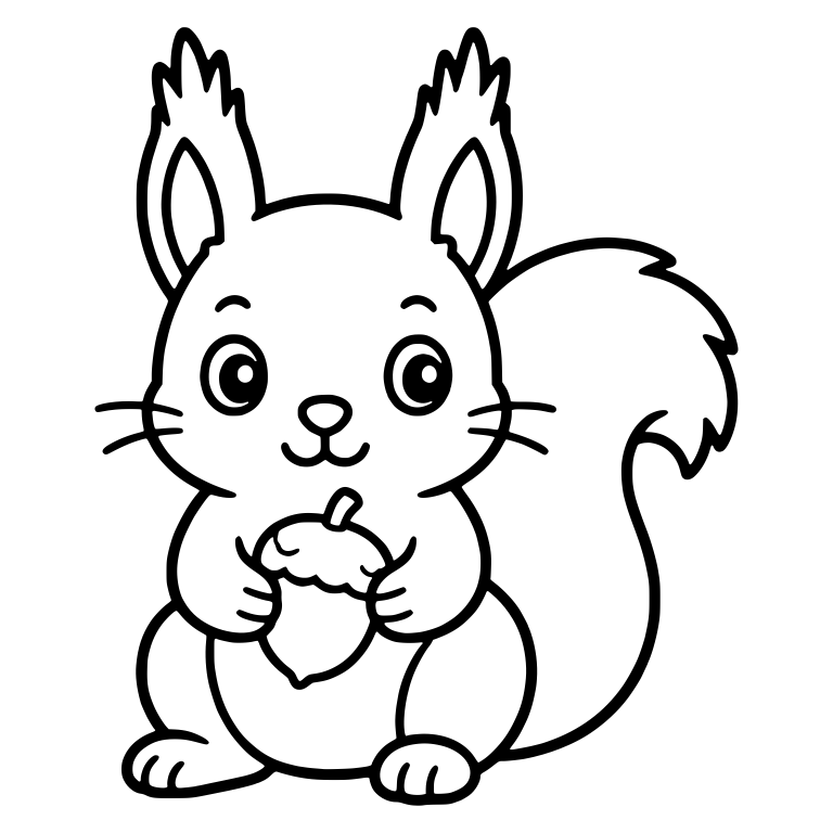 Smiling Squirrel Holding an Acorn with Tall Tufted Ears — free animal SVG cut file