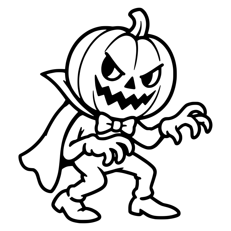 Retro Pumpkin Head in Cape and Bow Tie Creeping — free characters SVG cut file