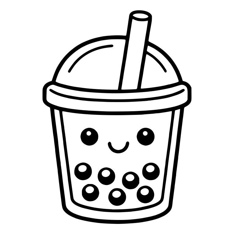 Kawaii Bubble Tea With Shiny Pearls And Round Lid — free food SVG cut file