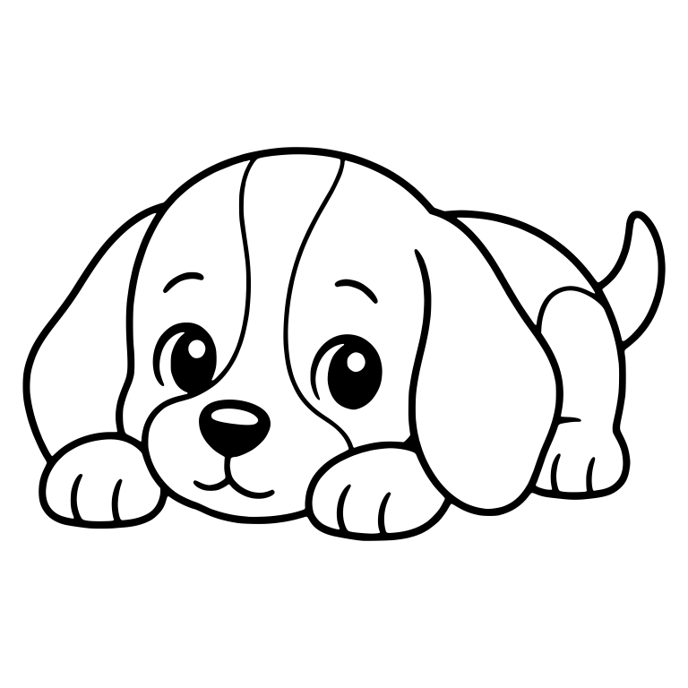 Beagle Puppy Lying Down with Alert Eyes and Raised Tail — free animal SVG cut file