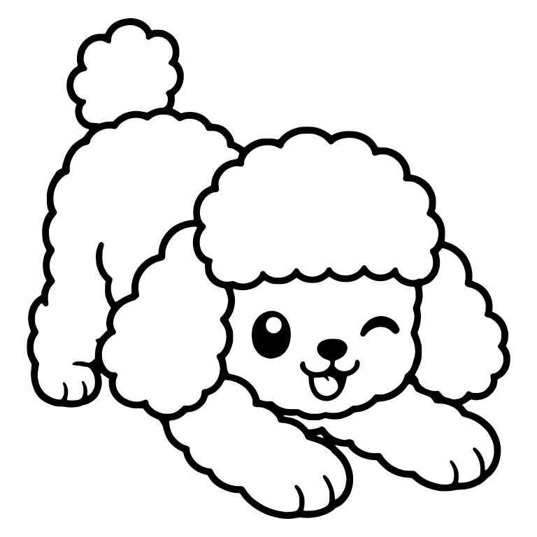 Winking Toy Poodle Puppy Play Bow Facing Right — free animal SVG cut file