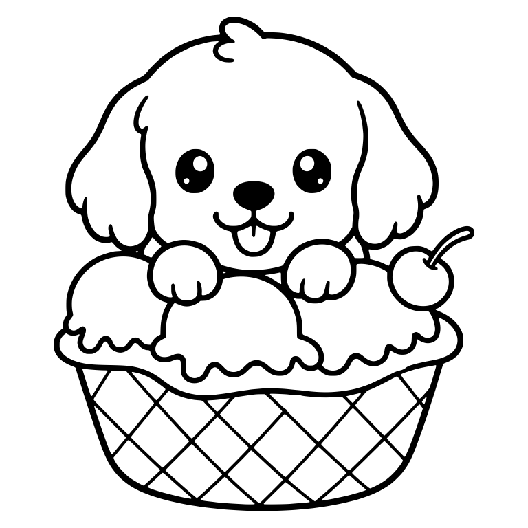 Puppy Sitting in Waffle Bowl of Ice Cream with Cherry — free animal SVG cut file