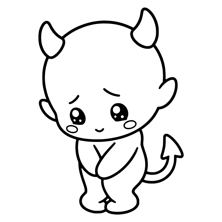 Bashful Little Devil Bowing Head with Blushing Cheeks — free fantasy-creature SVG cut file