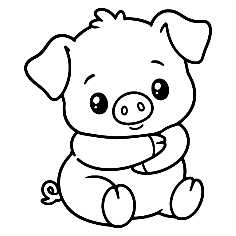 Sitting Piglet Hugging Itself With Curly Tail — free animal SVG cut file