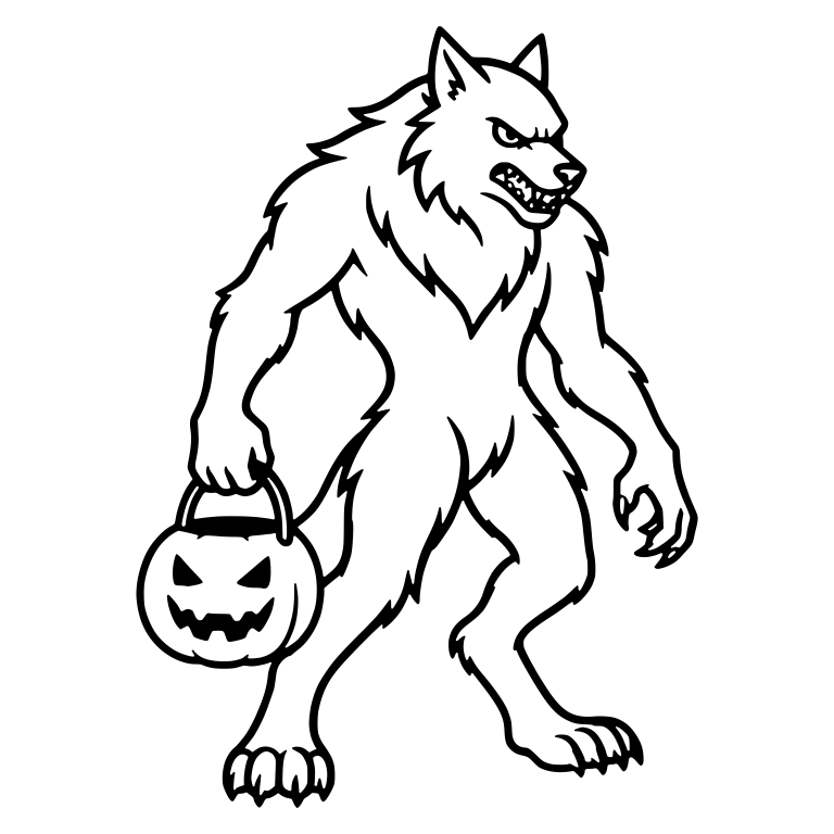 Snarling Werewolf Walking Upright with a Pumpkin Bucket — free fantasy-creature SVG cut file