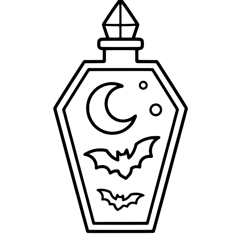 Coffin Bottle with Crescent Moon and Two Bats — free objects SVG cut file