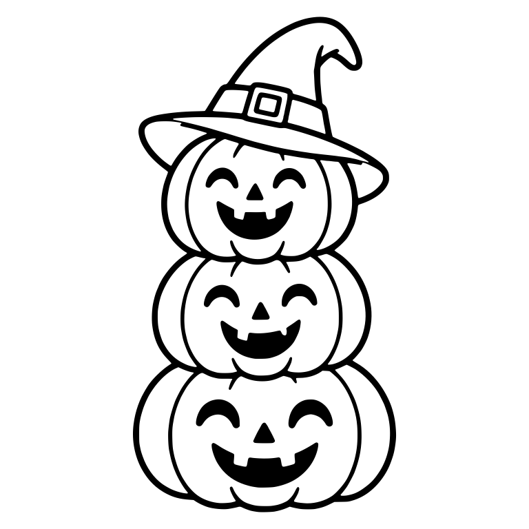 Grinning Pumpkin Stack With Fangs and Witch Hat — free holiday SVG cut file