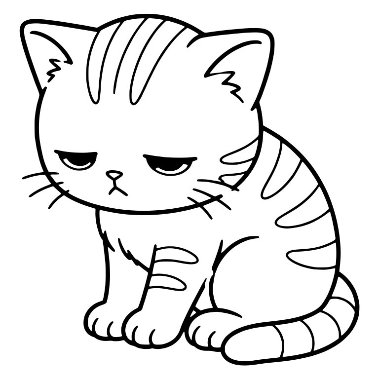 Moody Tabby Kitten Sitting With Drooping Head — free animal SVG cut file