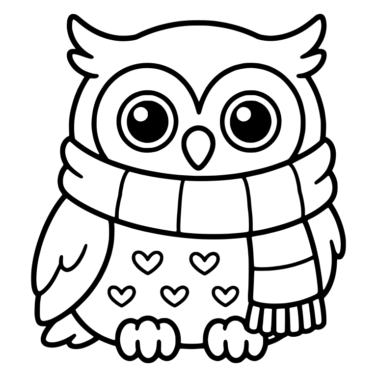Owl in Paneled Scarf with Heart Marks on Belly — free animal SVG cut file