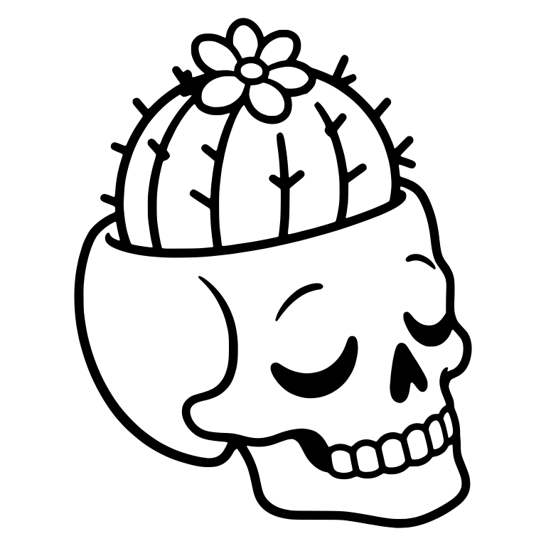 Sleeping Side View Skull Planter With Pincushion Cactus — free skeleton SVG cut file