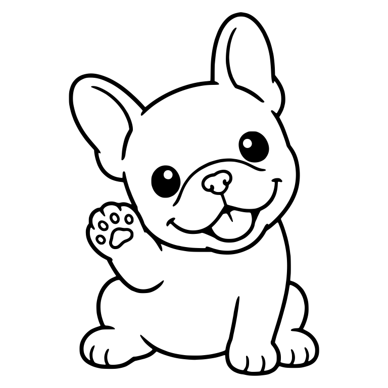 Smiling French Bulldog Puppy Sitting and Waving One Paw — free animal SVG cut file