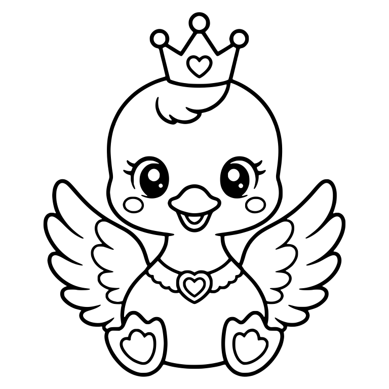 Sitting Baby Swan Princess With Heart Crown and Necklace — free animal SVG cut file