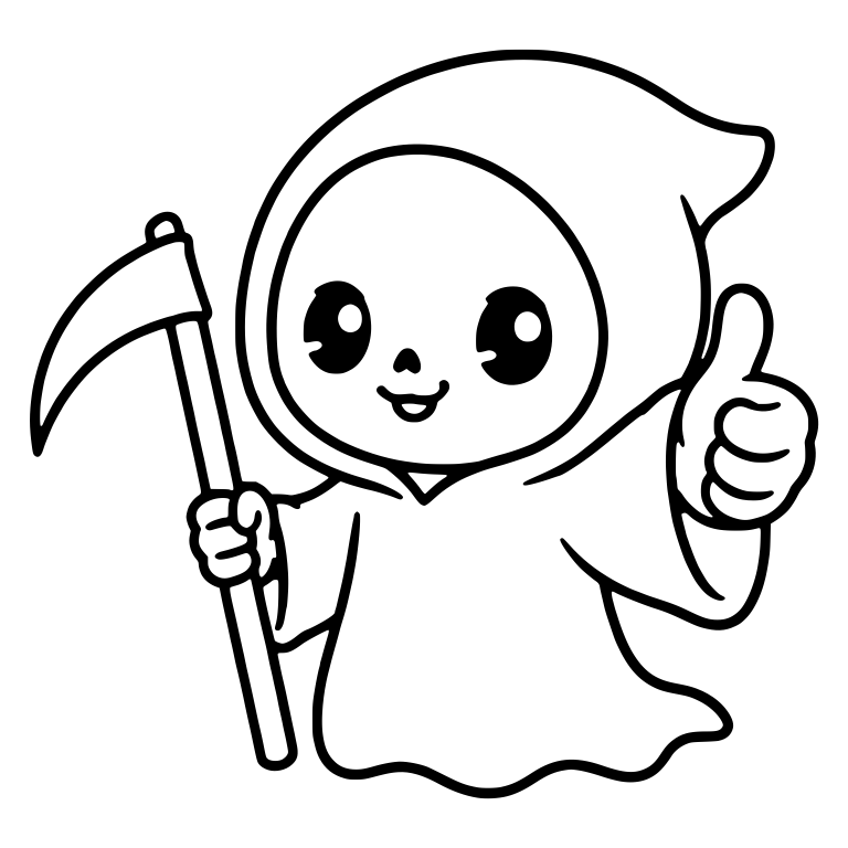 Cute Grim Reaper with Scythe and Thumbs Up — free characters SVG cut file