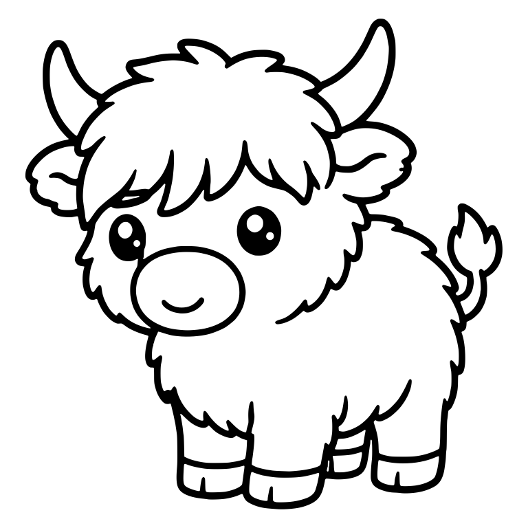Smiling Baby Highland Calf Standing Sideways, Curled Tail — free animal SVG cut file