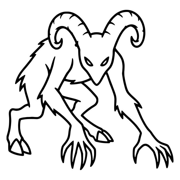 Ram-Horned Demon Crouching With Long Claws — free fantasy-creature SVG cut file