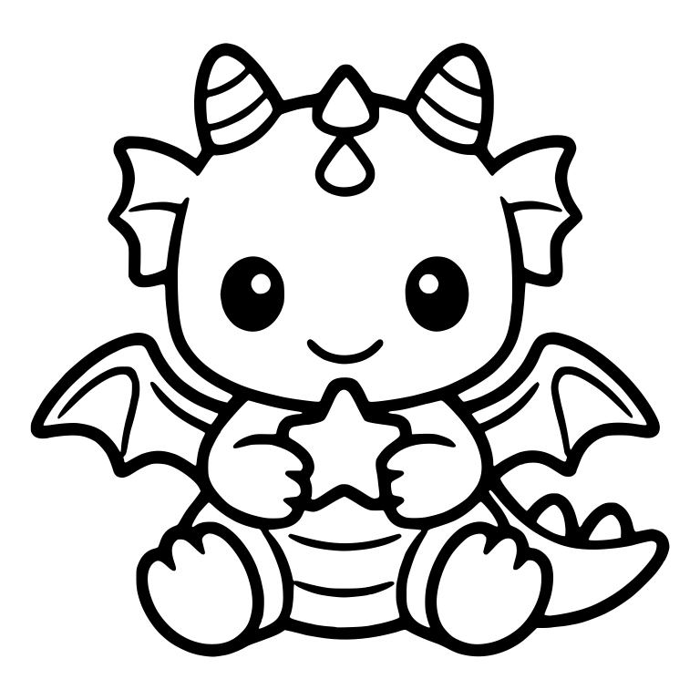 Baby Dragon Holding a Star With Head Crest and Tail Spikes — free fantasy-creature SVG cut file