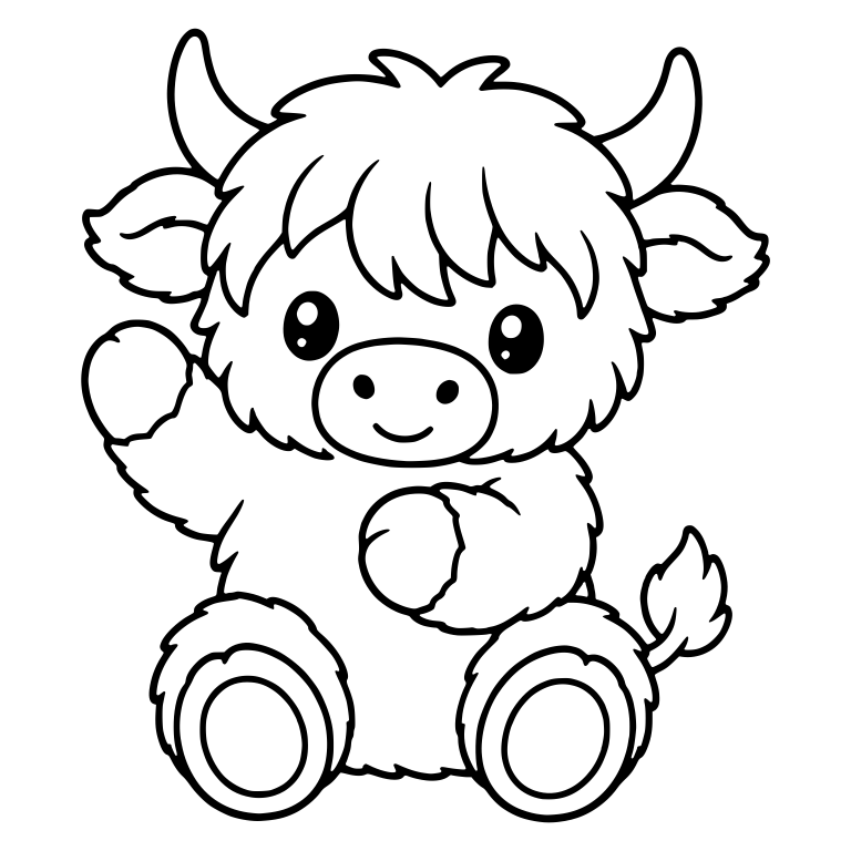 Sitting Highland Cow Waving With Other Paw at Chest — free animal SVG cut file