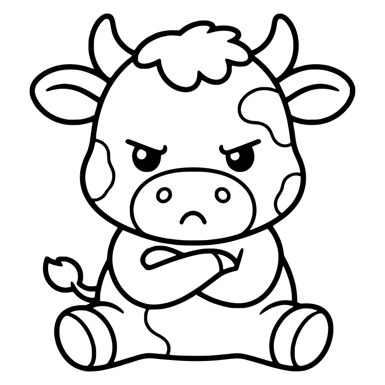 Stubborn Cow Sitting Arms Crossed With Curly Tuft — free animal SVG cut file