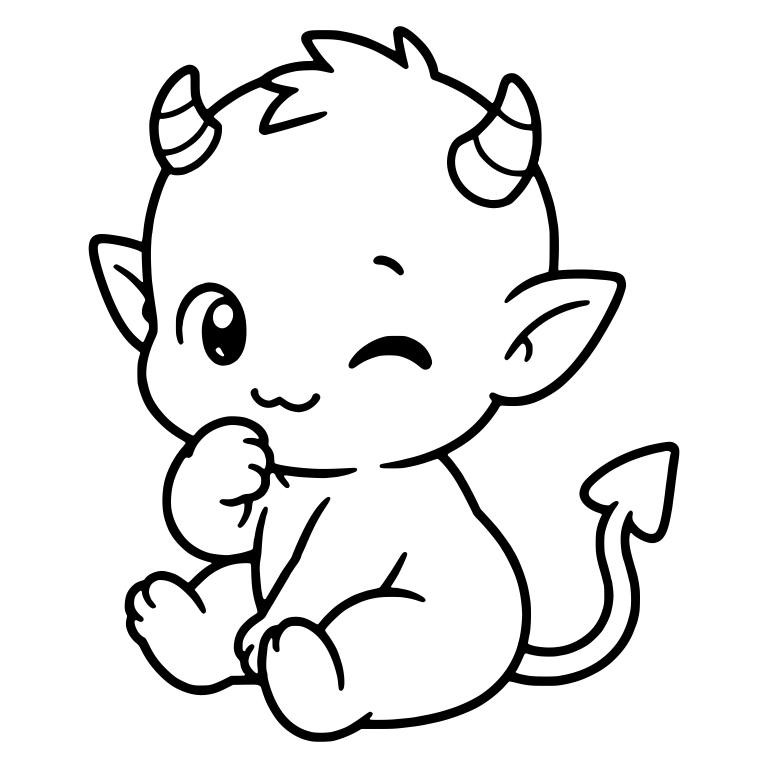 Winking Baby Devil Sitting With Fist at Chin — free fantasy-creature SVG cut file
