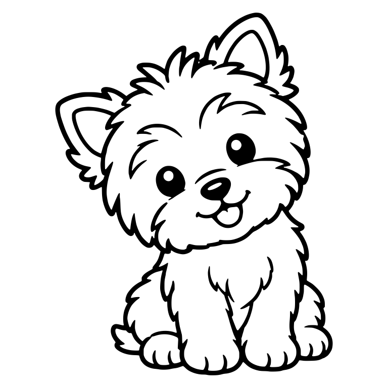 Sitting Yorkie Puppy Tilting Head With Tongue Out — free animal SVG cut file