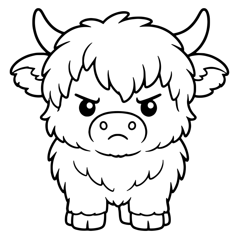Angry Highland Calf Standing With Shaggy Chest Fur — free animal SVG cut file