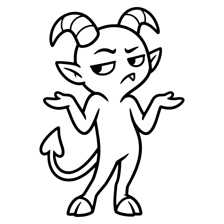 Slim Demon Shrugging with Curled Horns and Frown — free fantasy-creature SVG cut file