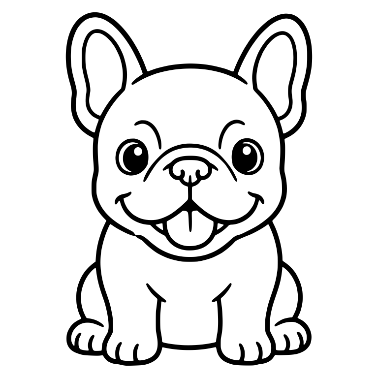 Smiling French Bulldog Puppy Sitting With Double-Line Ears — free animal SVG cut file