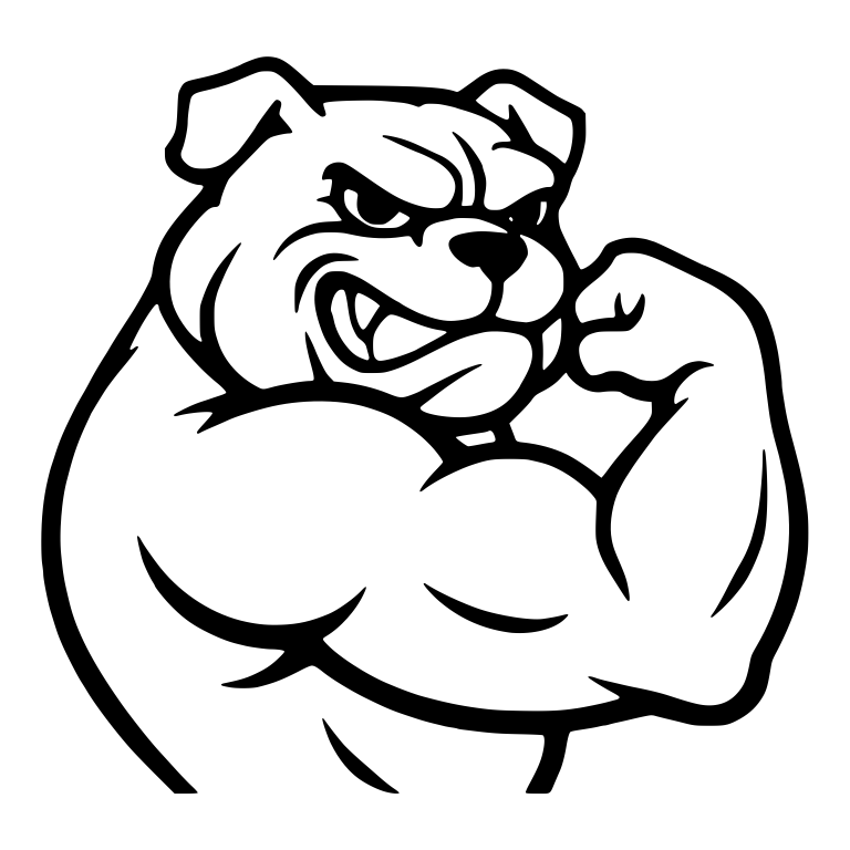 Snarling Bulldog Flexing One Giant Bicep In Side Pose — free animal SVG cut file