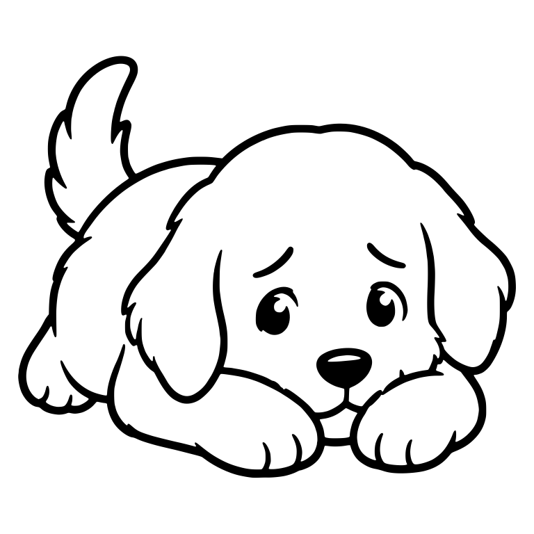 Sad Eyed Golden Retriever Puppy Lying Down Tail Up — free animal SVG cut file
