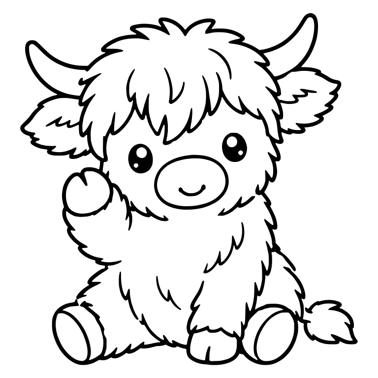 Sitting Highland Calf Raising One Hoof Beside Its Face — free animal SVG cut file