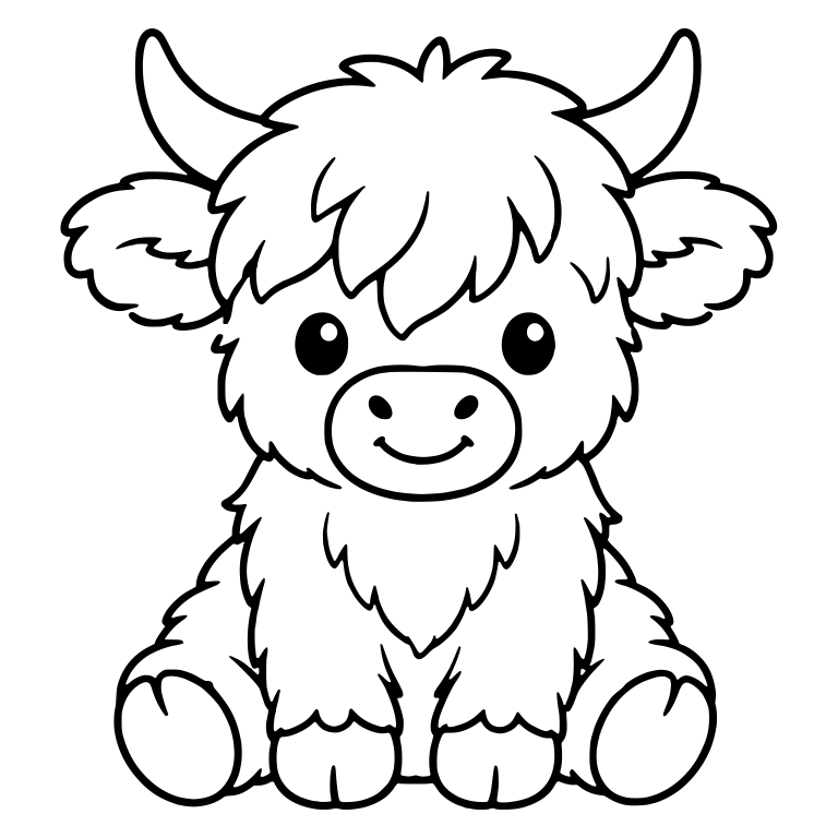 Smiling Highland Calf Sitting With Tall Curved Horns — free animal SVG cut file