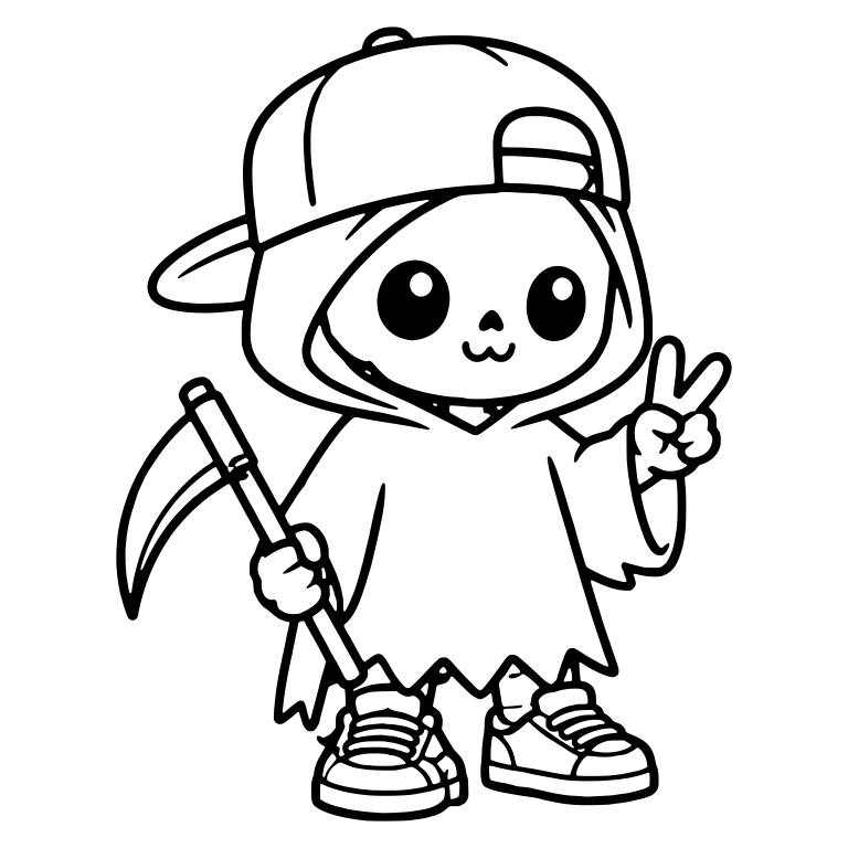 Cool Kid Reaper with Backwards Cap, Scythe and Peace Sign — free characters SVG cut file