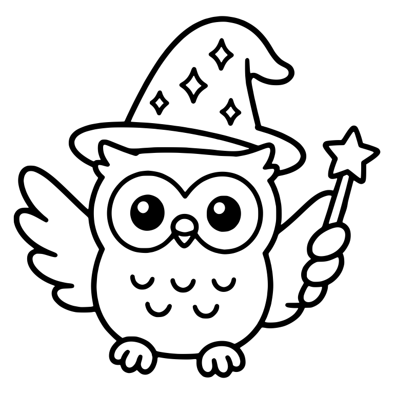Owl in Sparkle Wizard Hat Holding a Star Wand — free animal SVG cut file