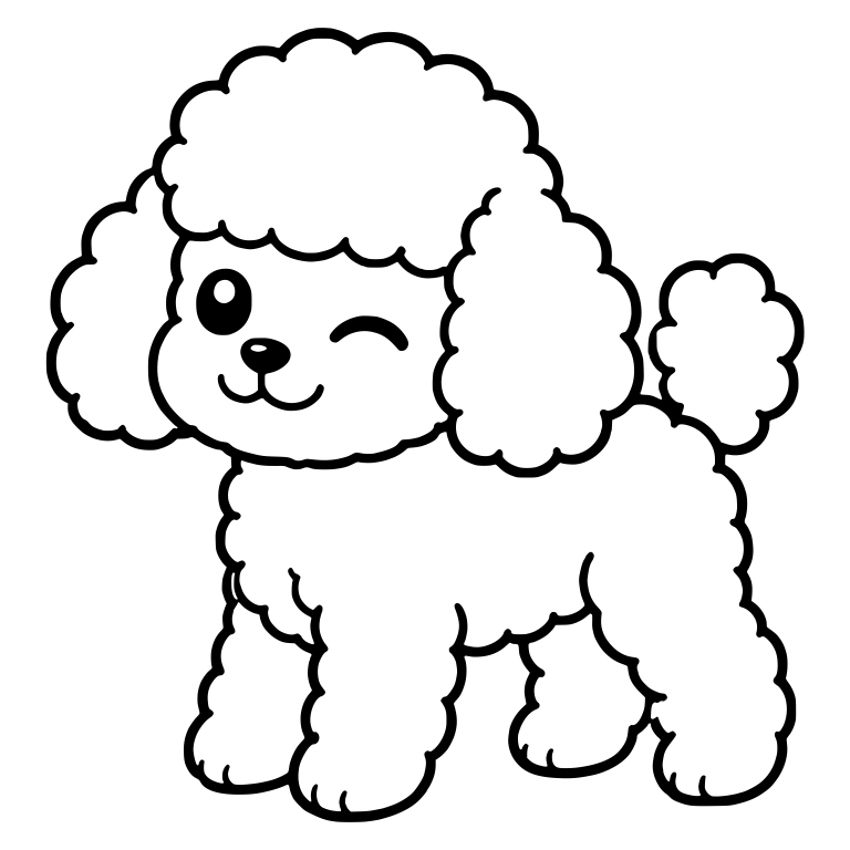 Winking Toy Poodle Puppy Standing with Closed Smile — free animal SVG cut file