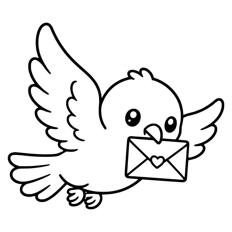 Flying Messenger Dove With Heart Envelope — free animal SVG cut file