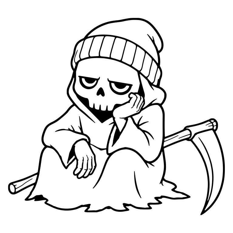 Sitting Beanie Grim Reaper Resting Chin on Hand — free characters SVG cut file