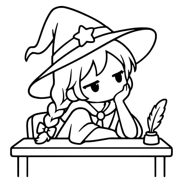 Bored Witch with Star Hat and Braid at Desk — free characters SVG cut file