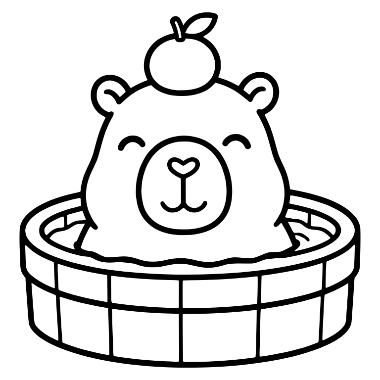 Capybara Soaking in Wooden Tub with Orange on Head — free animal SVG cut file
