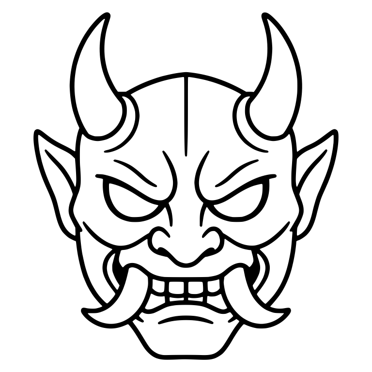 Snarling Oni Demon Mask With Horns and Long Tusks — free fantasy-creature SVG cut file
