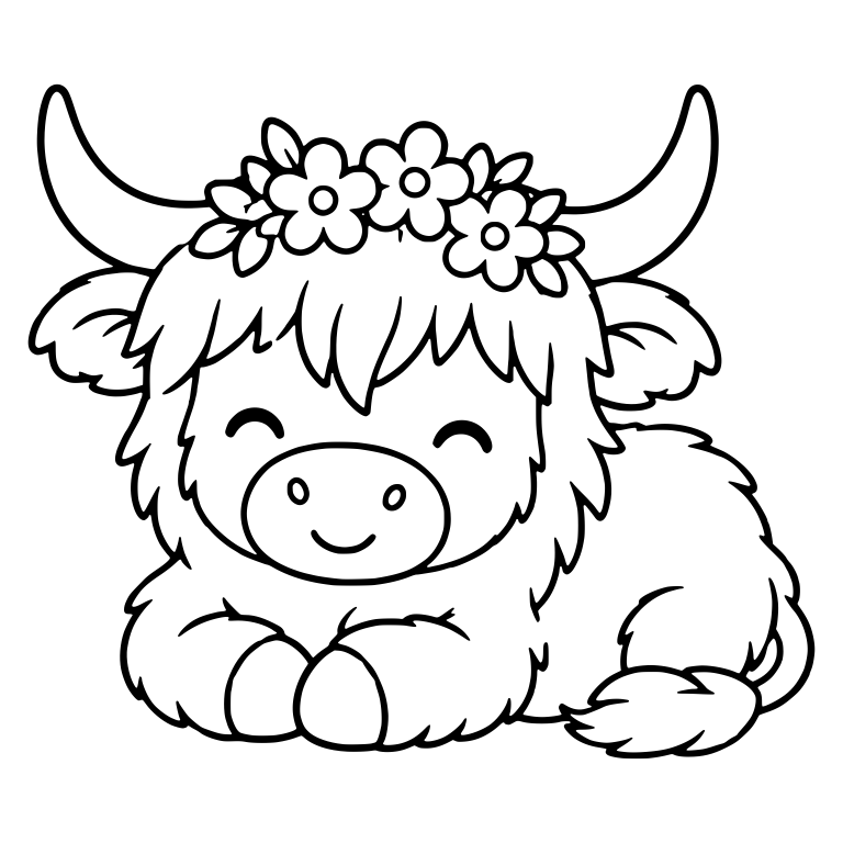 Lying Highland Cow With Flower Crown — free animal SVG cut file