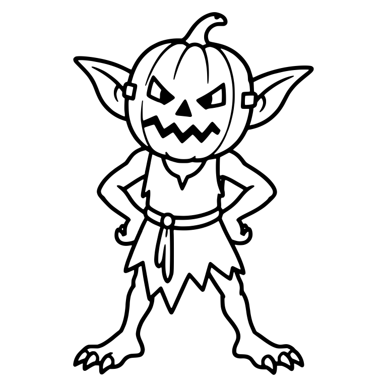 Pumpkin-Masked Goblin Standing with Hands on Hips — free fantasy-creature SVG cut file