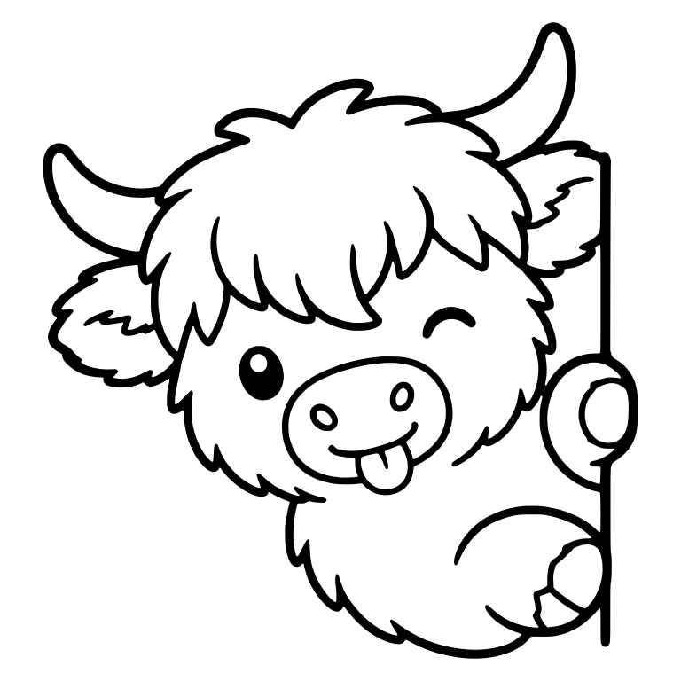 Winking Highland Calf Peeking Around a Wall, Tongue Out — free animal SVG cut file